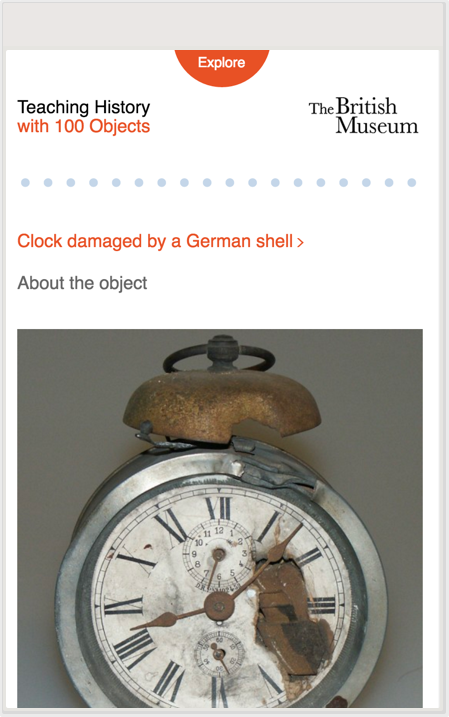 A page showing object detail for Teaching History in 100 Objects