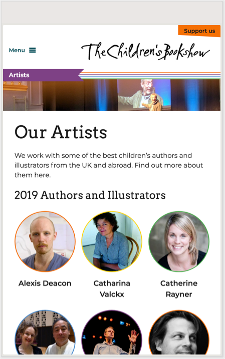 The Childrens Bookshow Artists page