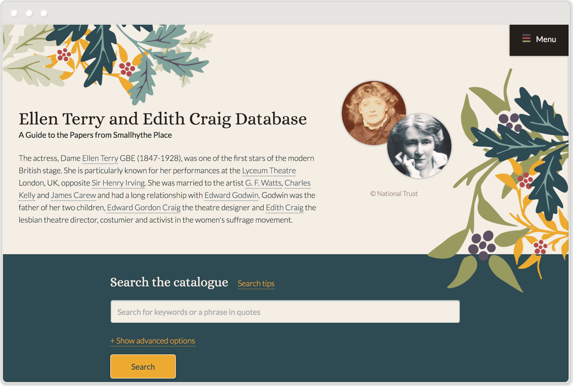 One homepage of the Ellen Terry and Edith Craig Archive